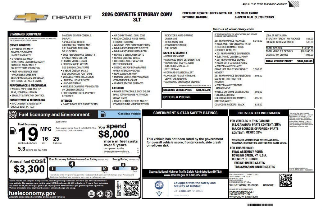 2026 Chevrolet Corvette Stingray 3LT