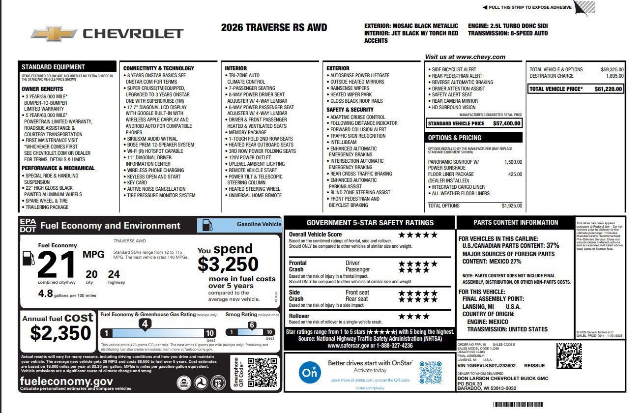 2026 Chevrolet Traverse RS
